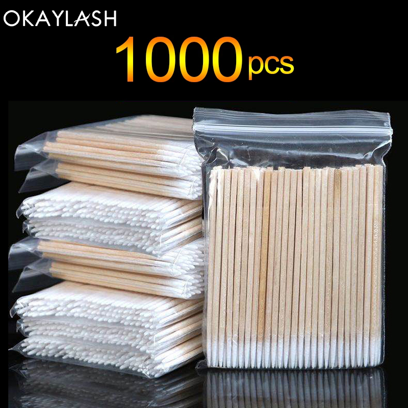 Eyelash Extension Glue Remover - 1000Pcs ขายส่งทิ้งไม้ Micro Cotton Bud Swabs