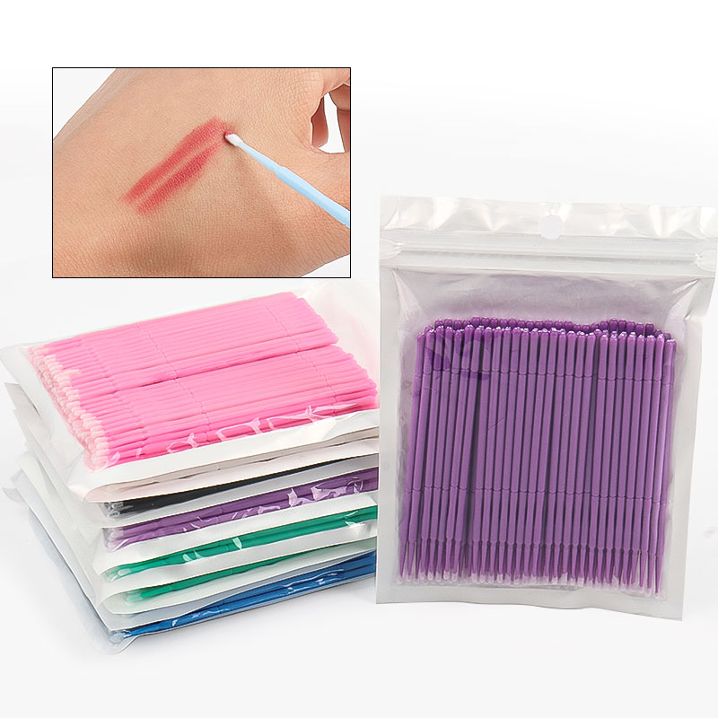 Eyelash Extension Cleaning - ไม้พันสำลีทำความสะอาดขนตาแบบไม้ไผ่ 100 ชิ้น/ถุง สำหรับลอกกาวต่อขนตา ไมโครเบลด แต่งหน้า
