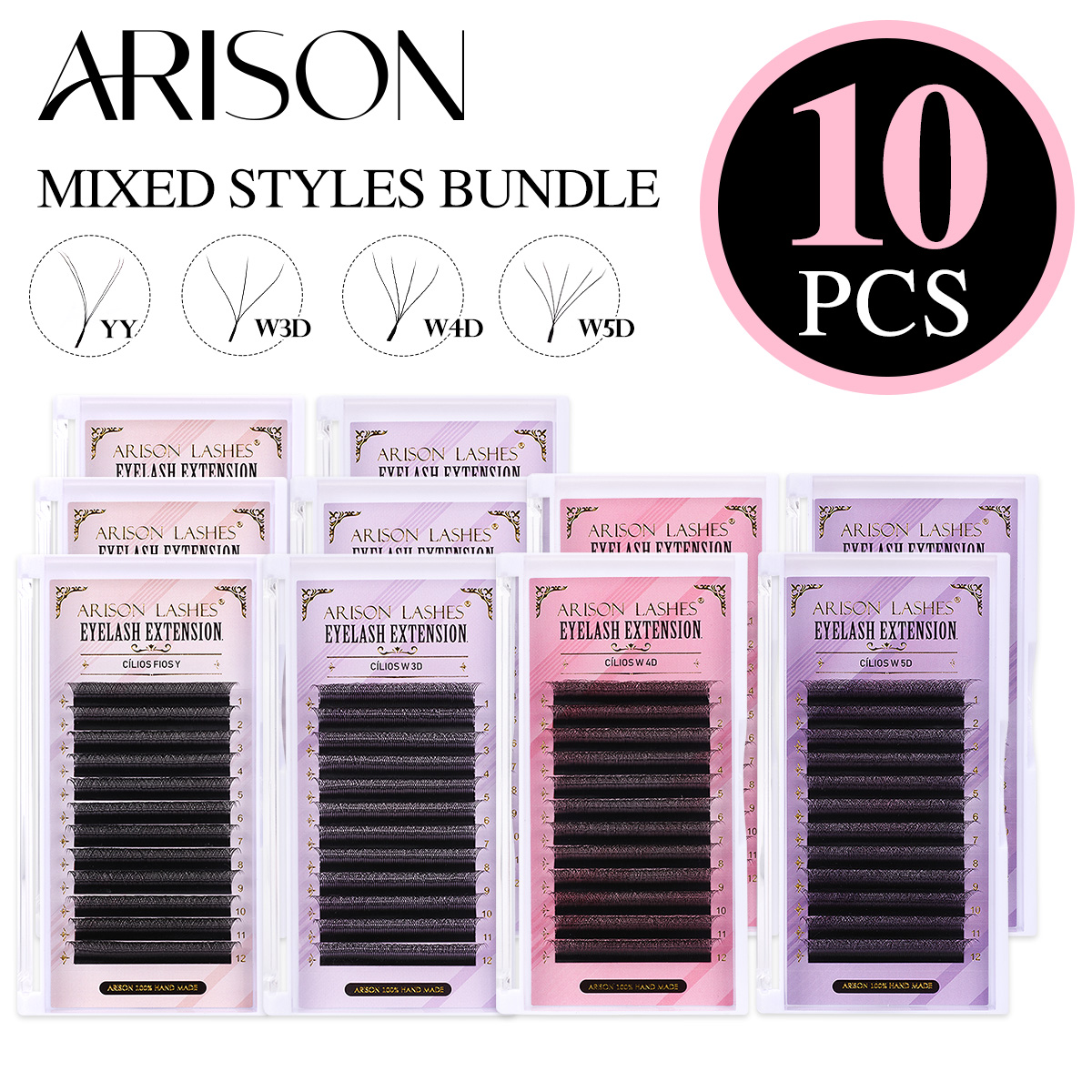 Eyelash Extension Volume Styles - ARISON ขนตาปลอมแบบพัดสำเร็จรูป 10 กล่อง รุ่น Volume
