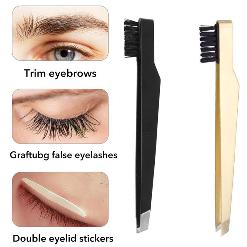 1ชิ้นแหนบคิ้วสแตนเลสพร้อมแปรงห - Eyelash Extension For No Eyelid บทวิจารณ์และราคา